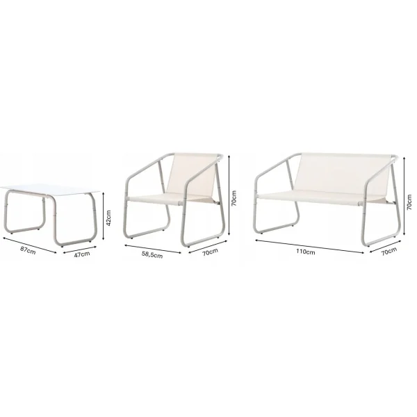 Set mobilier gradina/terasa, bej, otel, textil, 1 masa, 2 scaune, 1 canapea, Soffi