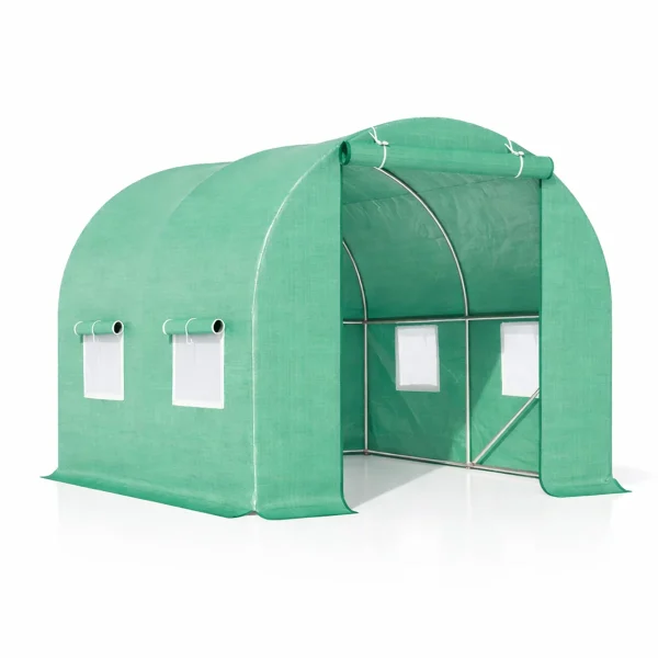 Solar de gradina, dimensiune 200x200x200cm, folie verde PE cu plasa 140g/mp UV, 1 usa, 4 ferestre, teava otel galvanizat de 19mm