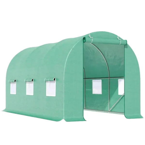 Solar de gradina, dimensiune 300x200x200cm, folie verde PE cu plasa 140g/mp UV, 1 usa, 6 ferestre, teava otel galvanizat de 19mm