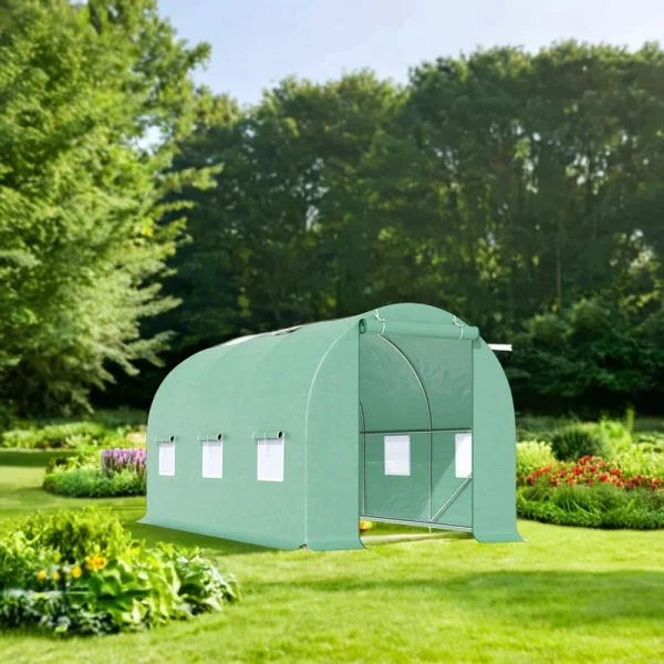 Solar de gradina, dimensiune 300x200x200cm, folie verde PE cu plasa 140g/mp UV, 1 usa, 6 ferestre, teava otel galvanizat de 19mm
