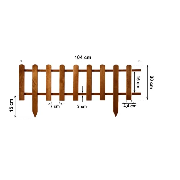 Gard de gradina decorativ, din lemn distantat, maro, 104x30 cm