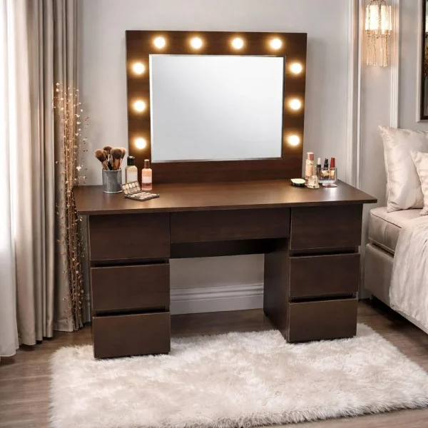Masa de toaleta/machiaj, Vanessa, wenge, cu oglinda si LED-uri, 130x43x143 cm
