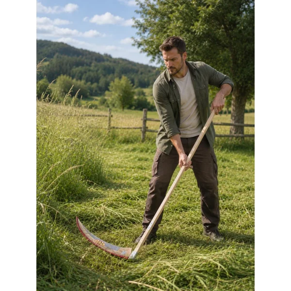 Coasa cu coada de lemn, lama otel austriac, forjata, batuta, inel fixare, 700 mm, Styria, Strend Pro