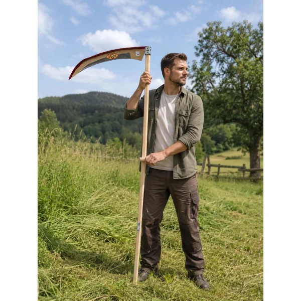 Coasa cu coada de lemn, lama otel austriac, forjata, batuta, inel fixare, 700 mm, Styria, Strend Pro