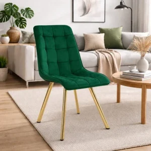 Scaun bucatarie/living, Artool, Cieza, catifea verde, picioare metal auriu, 49x60x87 cm