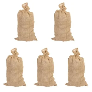 Set 5 saci iuta naturala cu snur, 110x60 cm, max 50 kg, depozitat si transportat cartofi, ceapa, legume si fructe din gradina, biodegradabil si ecologic