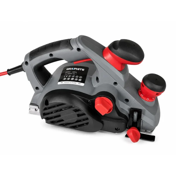 Rindea electrica, compacta, pentru rindeluit usi, parchet si lemn, 850 W, 82 mm / 3 mm, 16500 rpm, Graphite