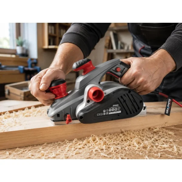 Rindea electrica, profesionala, pentru tamplarie, rindeluit grinzi, scanduri si lemn masiv, 1300 W, 110 mm / 3.5 mm, 16000 rpm, Graphite