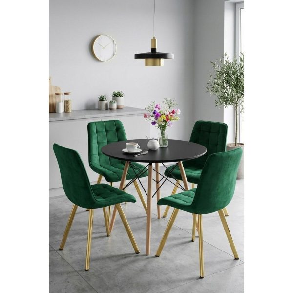Scaun bucatarie/living, Artool, Cieza, catifea verde, picioare metal auriu, 49x60x87 cm