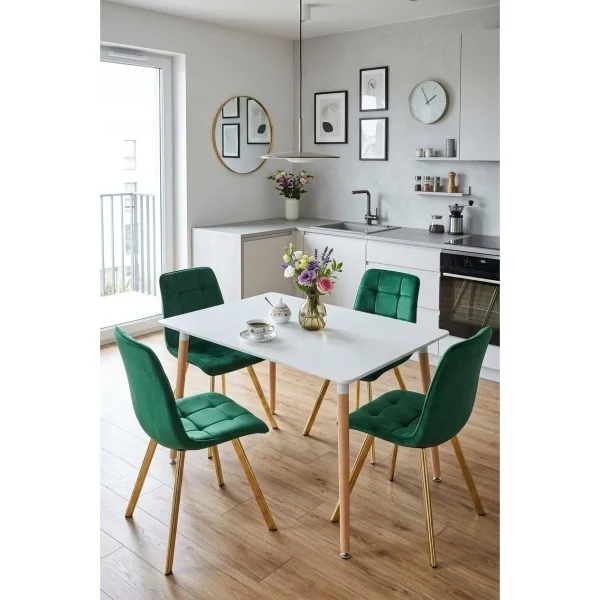 Scaun bucatarie/living, Artool, Cieza, catifea verde, picioare metal auriu, 49x60x87 cm