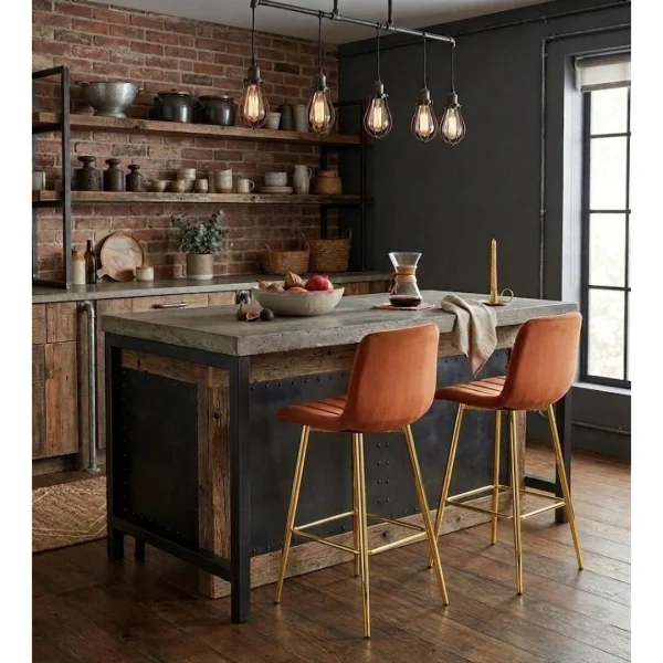Scaun de bucatarie/bar, Artool, Pozza, catifea portocaliu cupru, picioare metal auriu, 43x49x102 cm