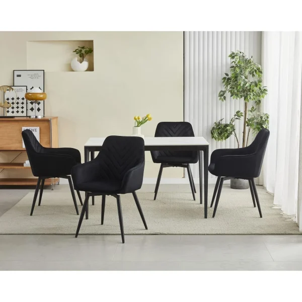 Scaun stil fotoliu bucatarie/living, Artool, Nana, rotativ, catifea neagra, picioare metal negru, 56x61x83.5 cm