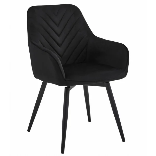 Scaun stil fotoliu bucatarie/living, Artool, Nana, rotativ, catifea neagra, picioare metal negru, 56x61x83.5 cm