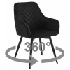 Scaun stil fotoliu bucatarie/living, Artool, Nana, rotativ, catifea neagra, picioare metal negru, 56x61x83.5 cm