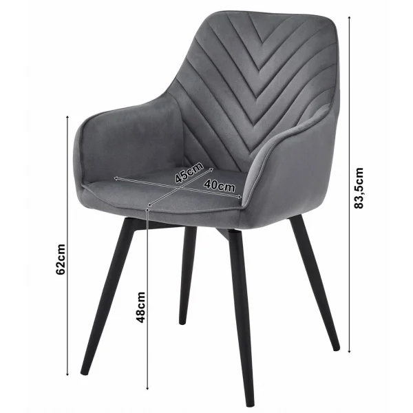 Scaun stil fotoliu bucatarie/living, Artool, Nana, rotativ, catifea neagra, picioare metal negru, 56x61x83.5 cm