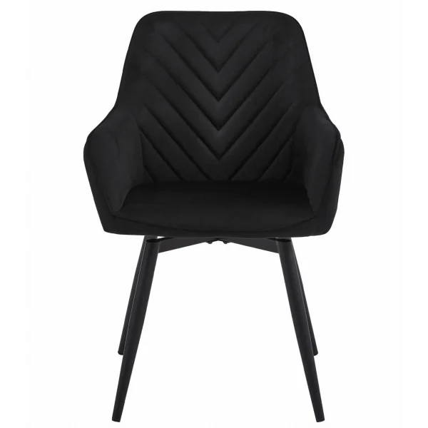 Scaun stil fotoliu bucatarie/living, Artool, Nana, rotativ, catifea neagra, picioare metal negru, 56x61x83.5 cm