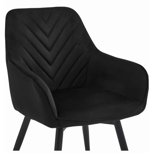Scaun stil fotoliu bucatarie/living, Artool, Nana, rotativ, catifea neagra, picioare metal negru, 56x61x83.5 cm