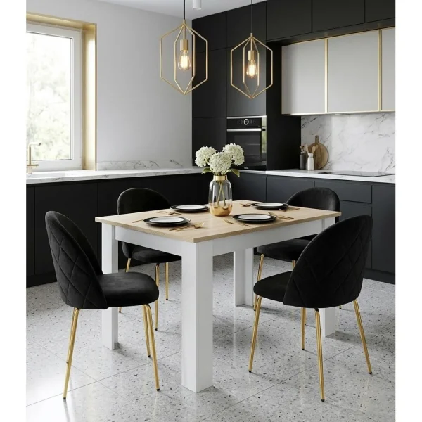 Scaun bucatarie/living, Artool, Inca, catifea neagra, picioare metal auriu, 49x55x78 cm