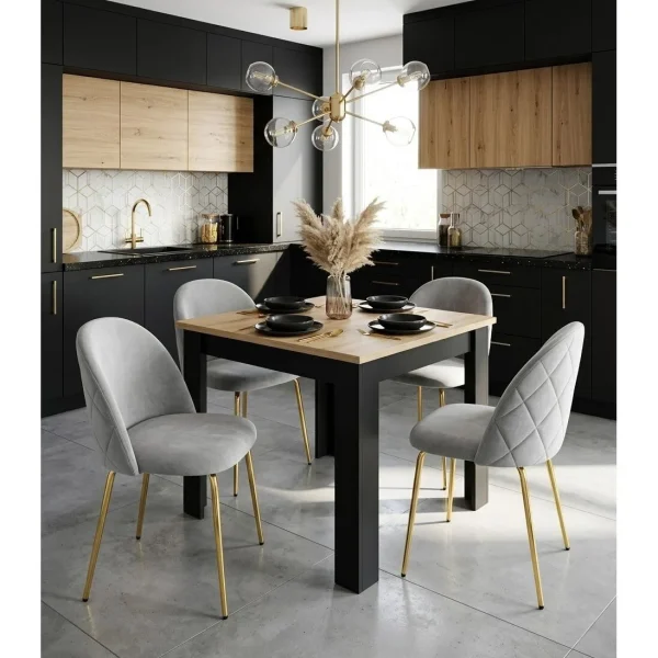 Scaun bucatarie/living, Artool, Inca, catifea gri deschis, picioare metal auriu, 49x55x78 cm