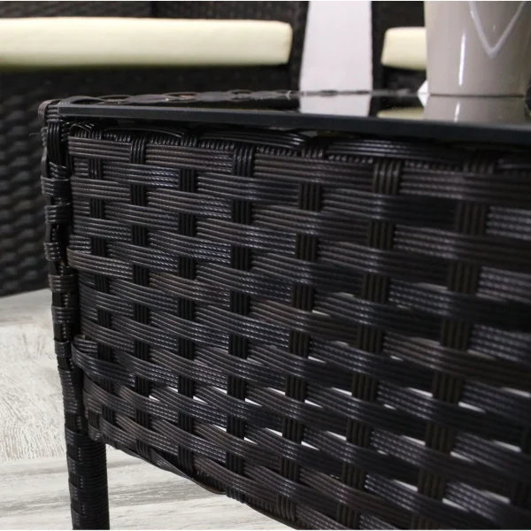 Set mobilier gradina/terasa, poliratan, maro cu perne crem, 1 masa, 2 fotolii, 1 canapea, Medi