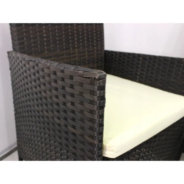 Set mobilier gradina/terasa, poliratan, maro cu perne crem, 1 masa, 2 fotolii, 1 canapea, Medi
