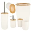 Set Elegant pentru baie format din 6 piese, ABS + lemn, culoare alb/maro