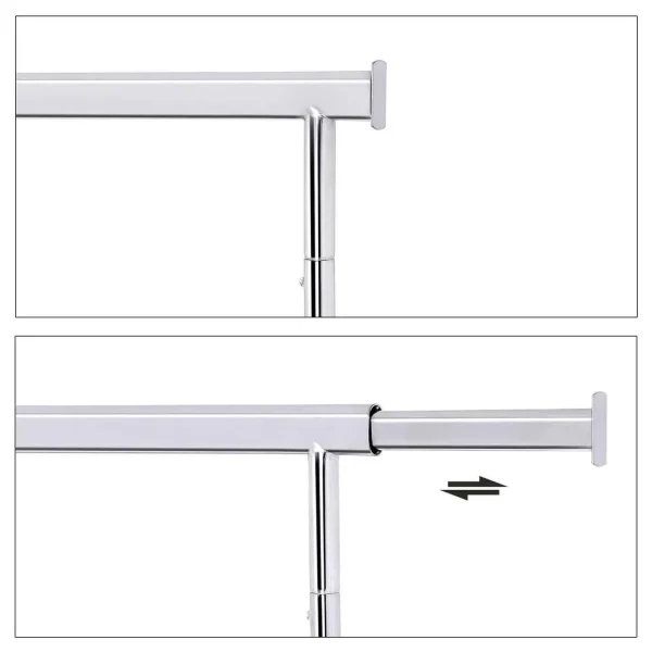 Suport mobil cu roti pentru haine, Songmics, reglabil, metal, argintiu, max 90 kg, 92x45.4x160 cm