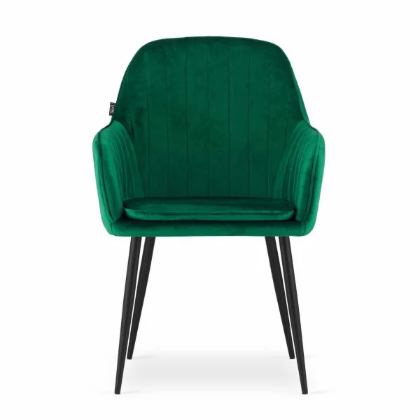 Scaun stil fotoliu bucatarie/living, Artool, Lugo, catifea verde, picioare metal negru, 57.5x56.5x86.5 cm