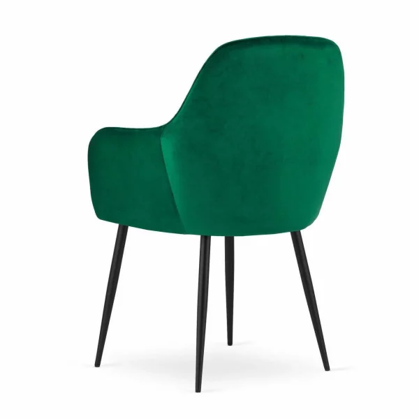 Scaun stil fotoliu bucatarie/living, Artool, Lugo, catifea verde, picioare metal negru, 57.5x56.5x86.5 cm