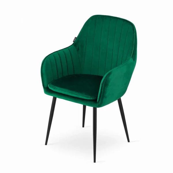 Scaun stil fotoliu bucatarie/living, Artool, Lugo, catifea verde, picioare metal negru, 57.5x56.5x86.5 cm