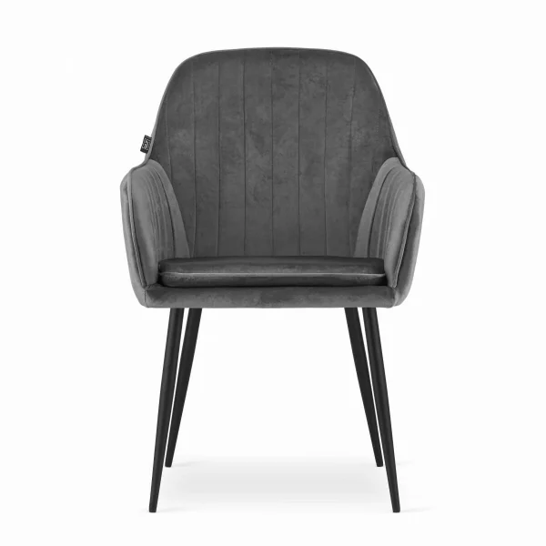 Scaun stil fotoliu bucatarie/living, Artool, Lugo, catifea gri, picioare metal negru, 57.5x56.5x86.5 cm