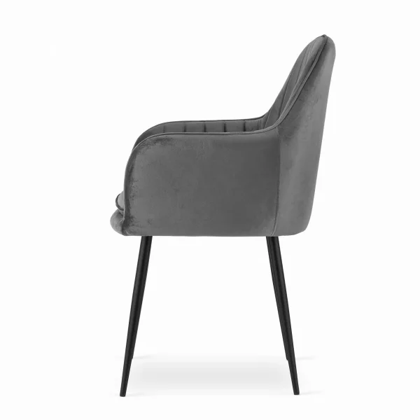 Scaun stil fotoliu bucatarie/living, Artool, Lugo, catifea gri, picioare metal negru, 57.5x56.5x86.5 cm