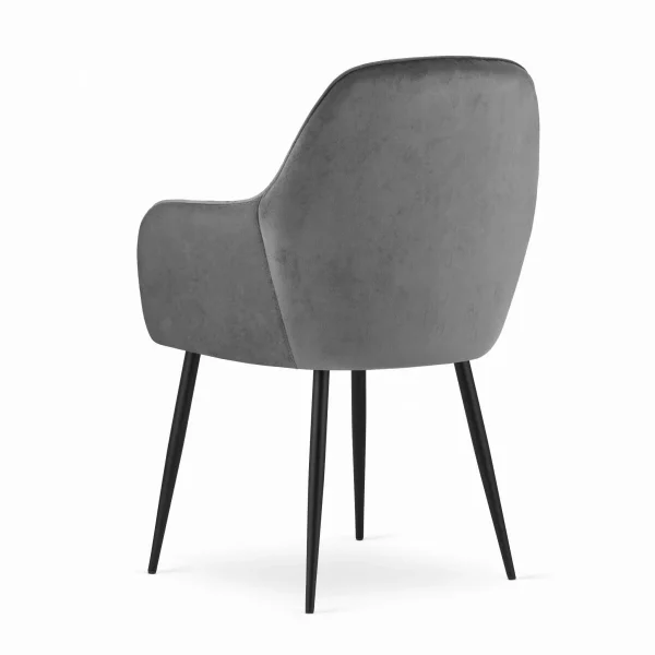 Scaun stil fotoliu bucatarie/living, Artool, Lugo, catifea gri, picioare metal negru, 57.5x56.5x86.5 cm