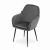 Scaun stil fotoliu bucatarie/living, Artool, Lugo, catifea gri, picioare metal negru, 57.5x56.5x86.5 cm