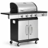 Gratar gradina, grill dreptunghiular, cu gaz, 4+1 arzatoare, cu roti, capac, 120x48x110 cm, BBQ Forbes 