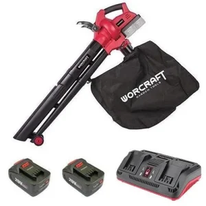 Aspirator/suflanta frunze, cu 2 acumulatori 4 Ah, incarcator 2 x20V Li-ion, sac colector, Worcraft