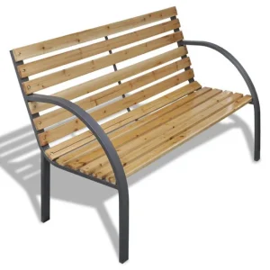 Banca de gradina din lemn impregnat si lacuit sub presiune, structura metalica tratata cu pulbere anticoroziva, 125x55x75 cm, Everild