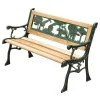 Banca de gradina pentru copii, sezut din lemn, structura metalica, spatar decorativ, 82x39x50 cm, lemn natural si verde, Jumanji