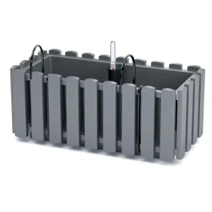 Jardiniera decorativa, suport metalic, sistem irigare,​​​​​​​ gri, 38x18x16.2 cm, Boardee Fencycase W Old