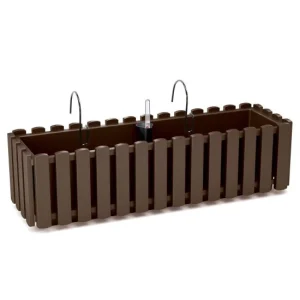 Jardiniera decorativa, suport metalic, sistem irigare,​​​​​​​ maro, 58x18x16.2 cm, Boardee Fencycase W Old