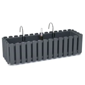 Jardiniera decorativa, suport metalic, sistem irigare, antracit, 58x18x16.2 cm, Boardee Fencycase W Old