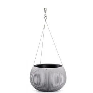 Ghiveci decorativ cu lant, rotund, gri, 2.3 L, 23.8x16.1 cm, Beton Bowl