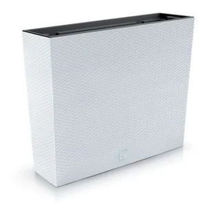 Jardiniera decorativa, imitatie ratan, alb, 58x18x49.8 cm, Rato Case Old
