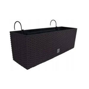 Jardiniera decorativa, suport metalic, imitatie ratan, maro, 58x18x19.5 cm, Rato Case W Old