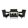 Set mobilier gradina/terasa, poliratan, negru cu perne crem, 1 masa, 2 fotolii, 1 canapea, Medi