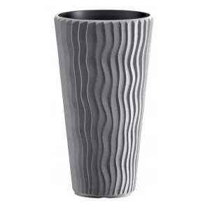 Ghiveci decorativ de flori, rotund, inalt, gri, 18/45 L, 39x70.8 cm, Sandy Slim