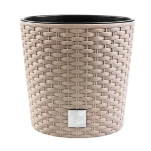 Ghiveci decorativ de flori, Prosperplast, Rato, imitatie ratan, rotund, cafeniu, 30x27 cm