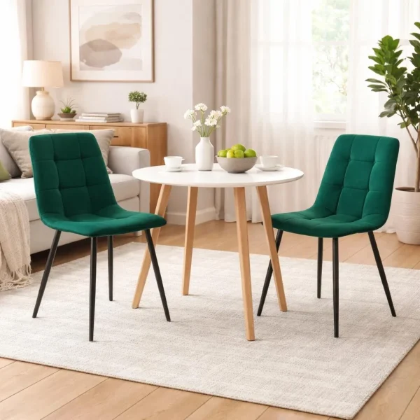 Scaun bucatarie/living, Artool, Kara, catifea verde, picioare metal negru, 44.5x50.5x87 cm
