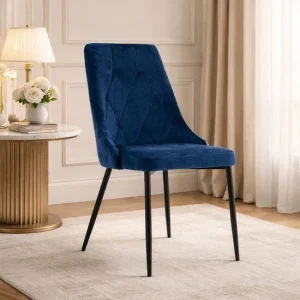 Scaun bucatarie/living, Artool, Imola, catifea bleumarin, picioare metal negru, 48.5x61x93.5 cm