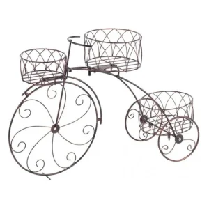 Suport metalic pentru flori, model bicicleta vintage, 3 ghivece, 60x21x42 cm, Strend Pro